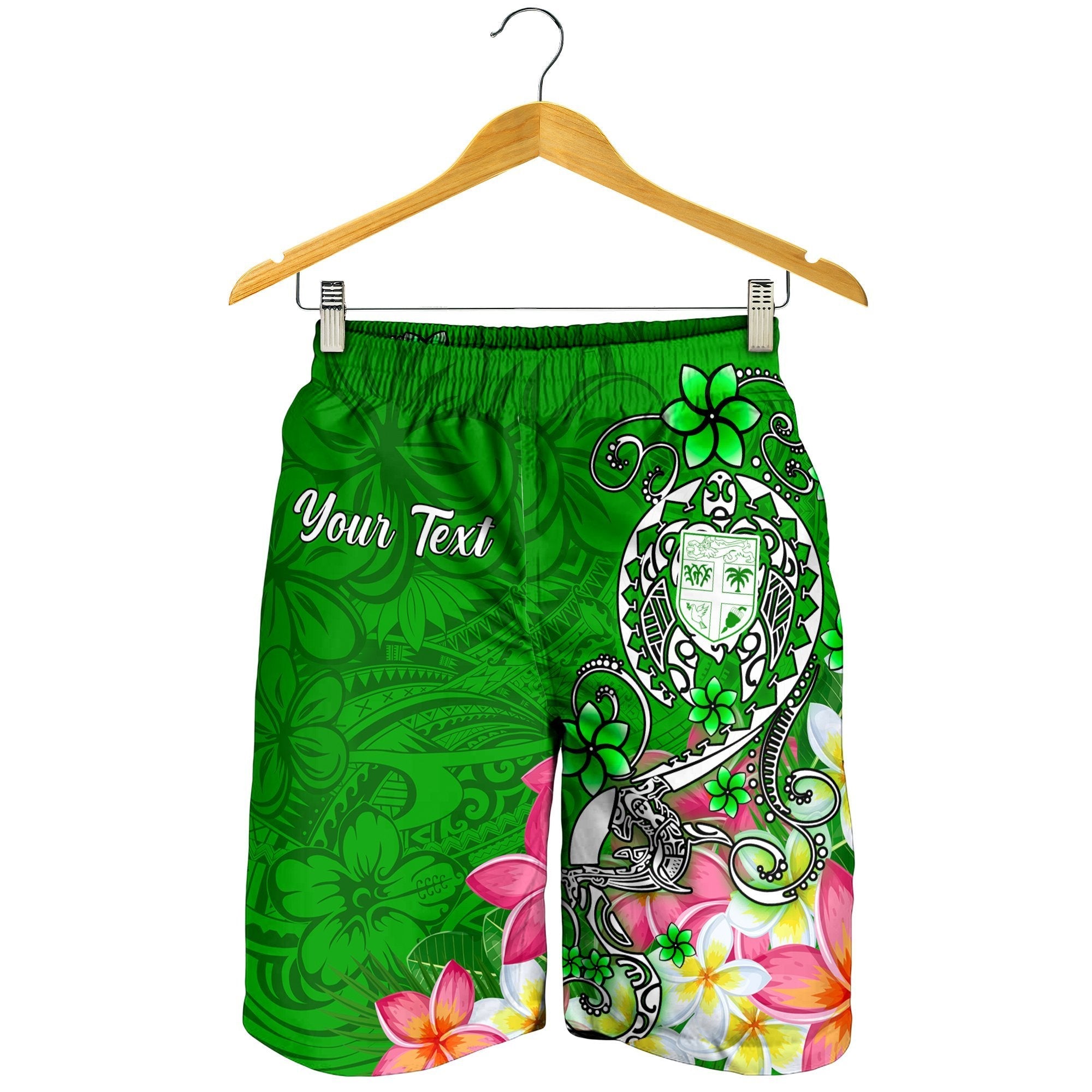 Fiji Custom Personalised Men's Shorts - Turtle Plumeria (Green) - Vibe Hoodie Shop