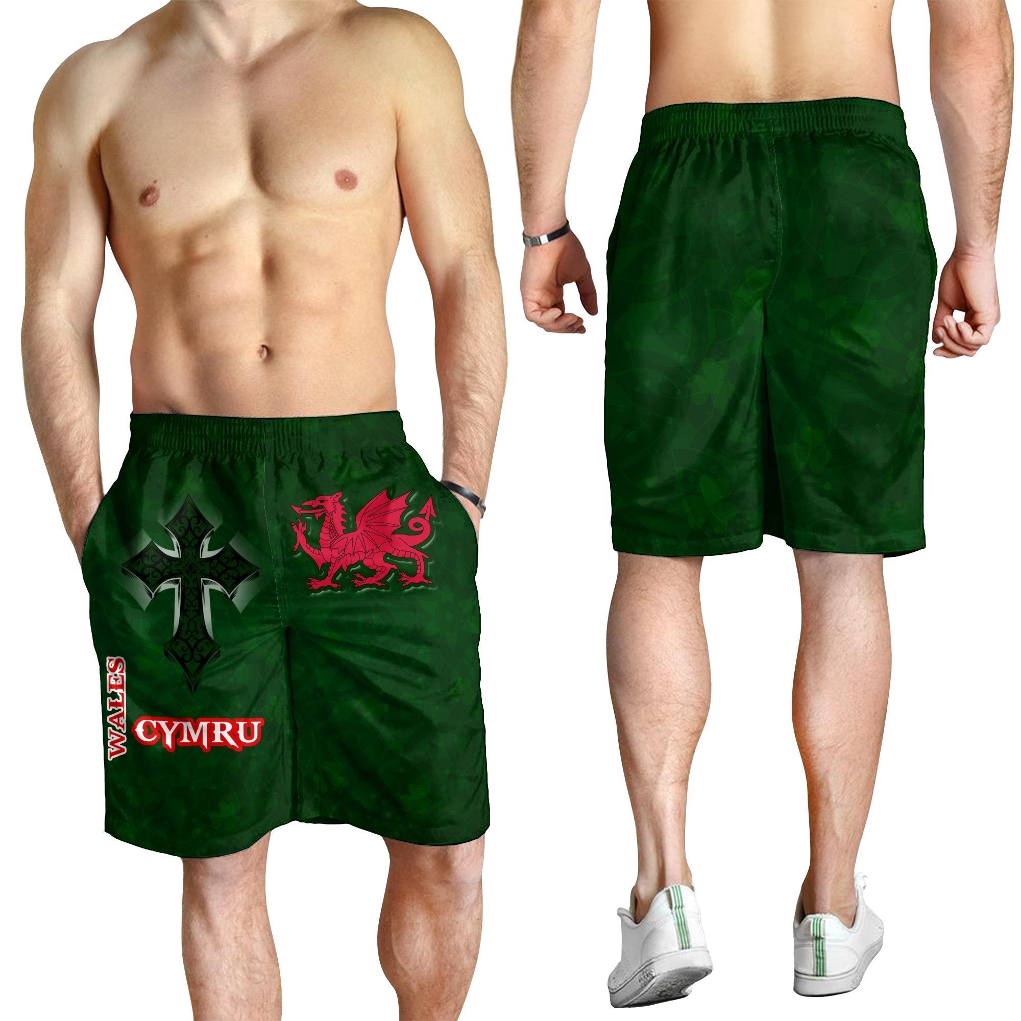 Wales Men's Short - Wales Cymru Celtic Cross - Vibe Hoodie Shop