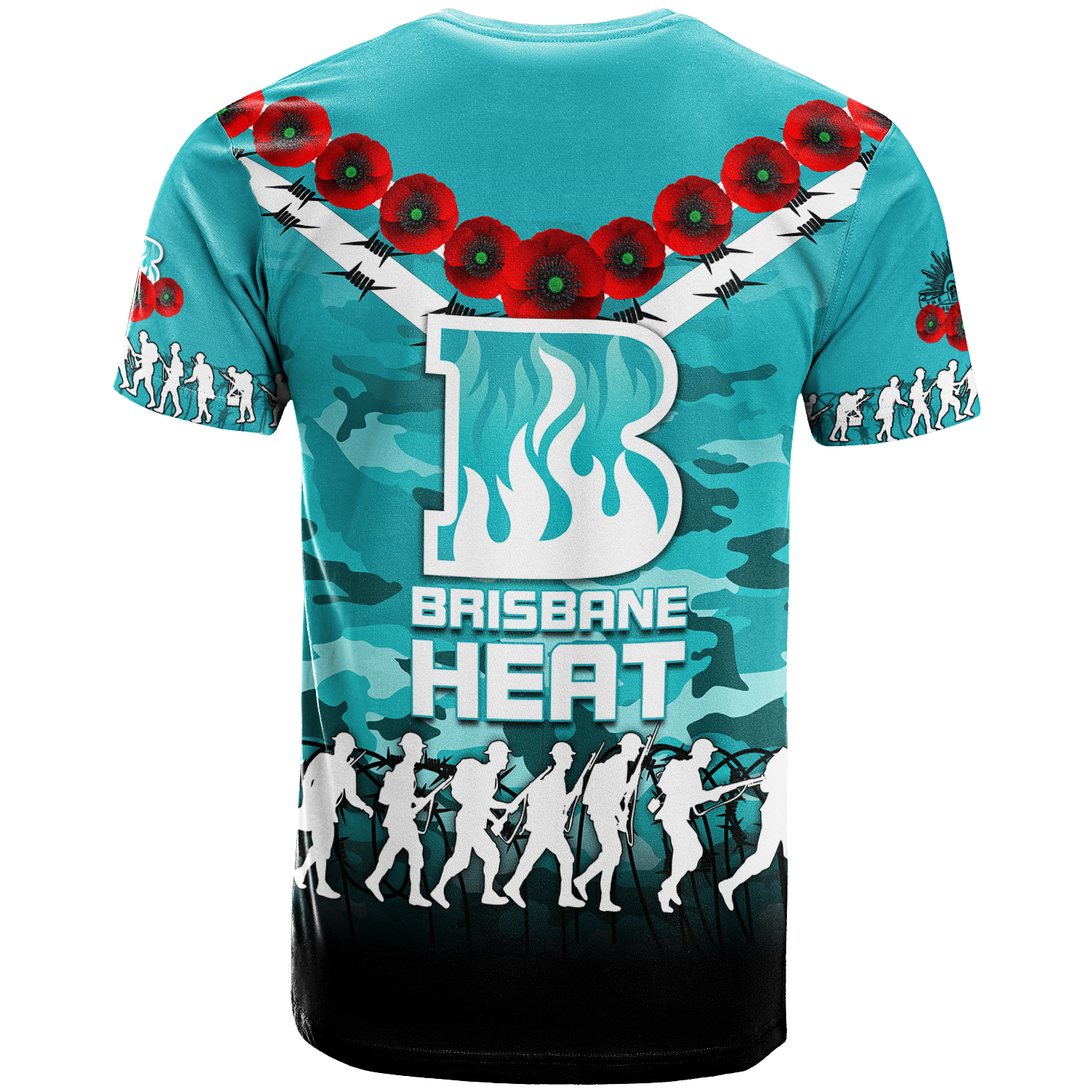 Brisbane Heat ANZAC 2022 T shirt Camouflage With Poppy - - Vibe Hoodie Shop