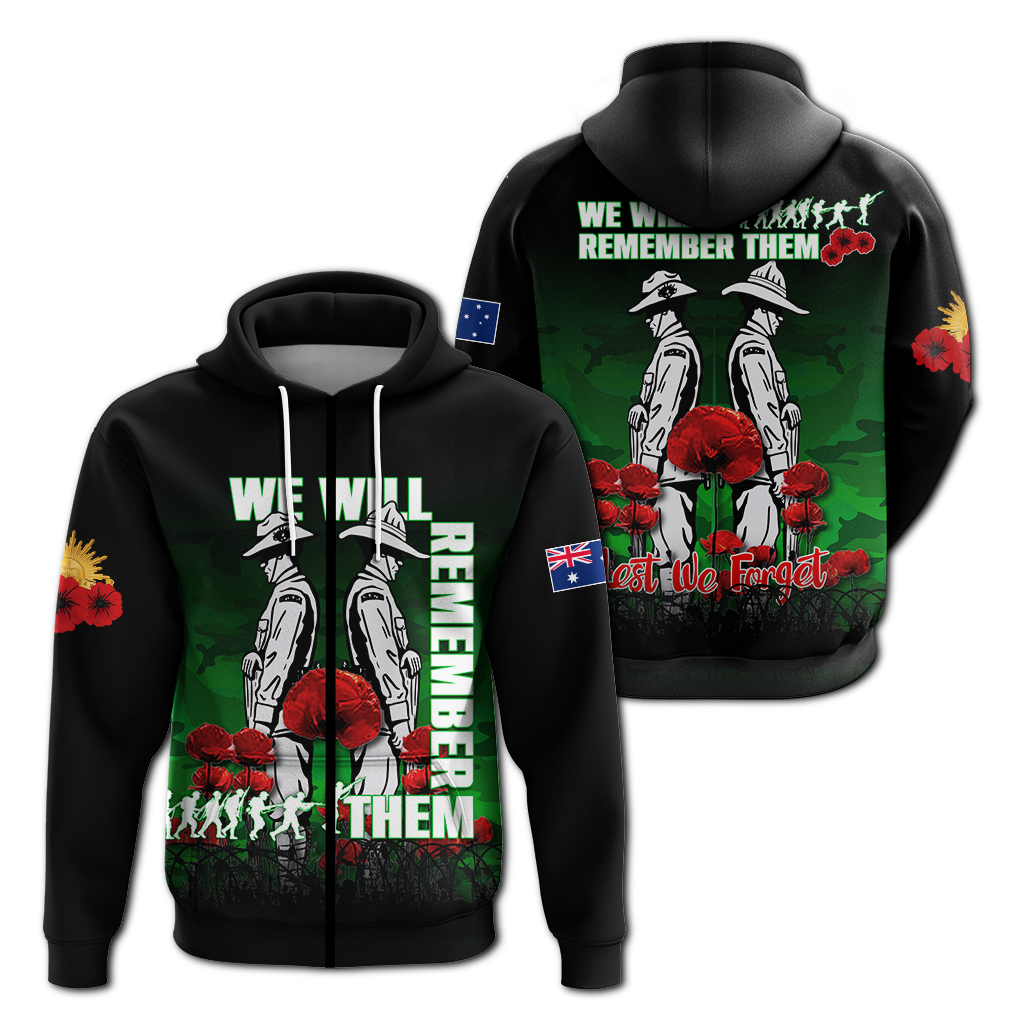 Australia ANZAC 2022 Hoodie Camouflage With Poppy Green - LT12 - Vibe Hoodie Shop