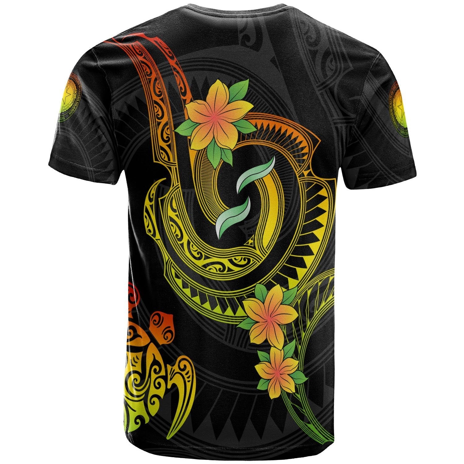 Northern Mariana Islands Custom Personalised T - Shirt - Reggae Plumeria Flowers with Spiral Patterns - Vibe Hoodie Shop