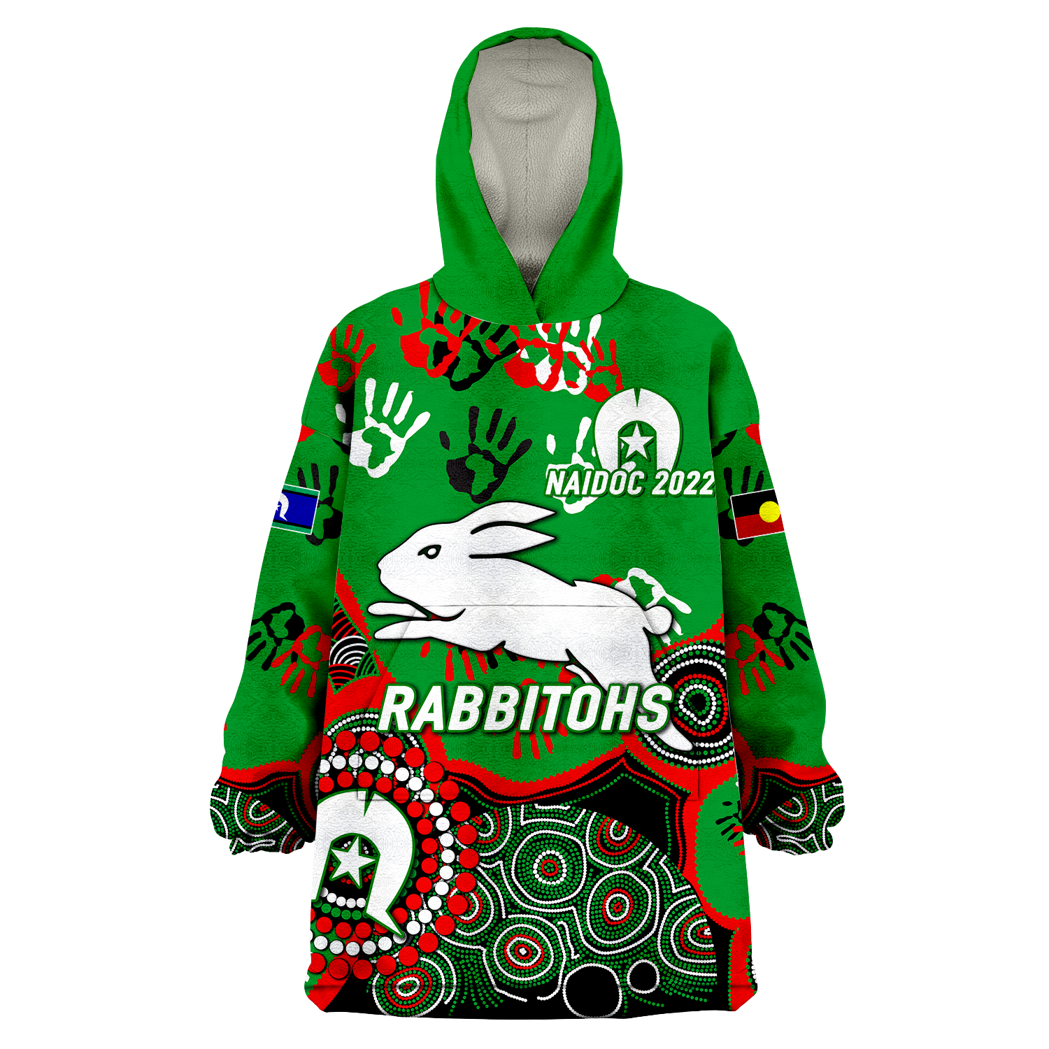 Rabbitohs Rugby NAIDOC 2022 Aboriginal Wearable Blanket Hoodie - - Vibe Hoodie Shop