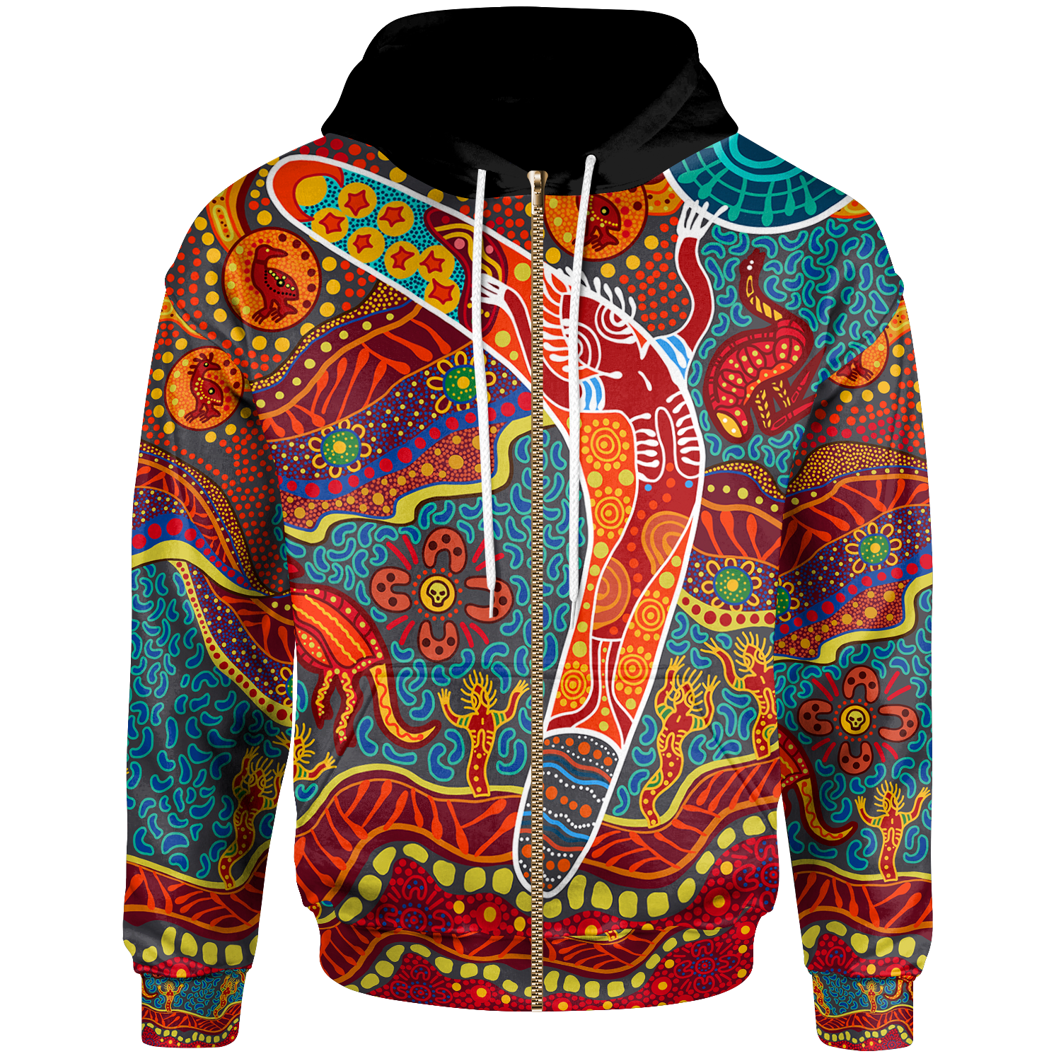 Aboriginal Zip - Up Hoodie - Indigenous Boomerang - Vibe Hoodie Shop