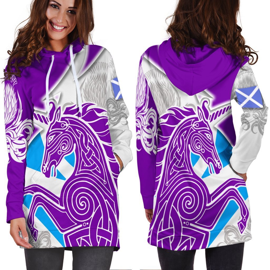 Celtic Scotland Hoodie Dress - Scotland Unicorn and Thistle Pattern - Vibe Hoodie Shop