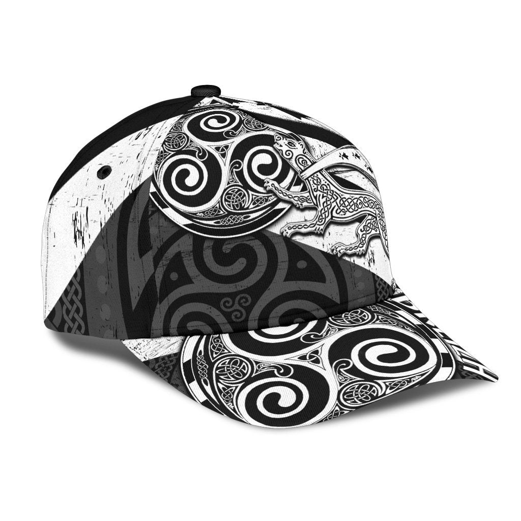 Celtic Bretagne Classic Caps Hat - Brittany Ermine With Celtic Triskelion - Vibe Hoodie Shop