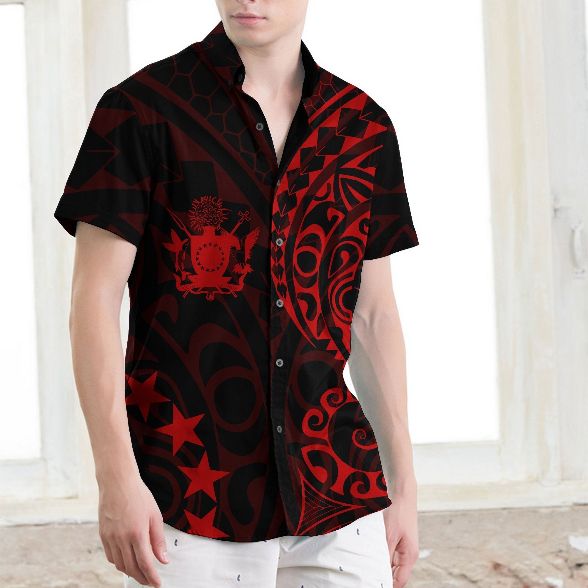 Cook Islands Short Sleeve Shirt Red - Vibe Hoodie Shop