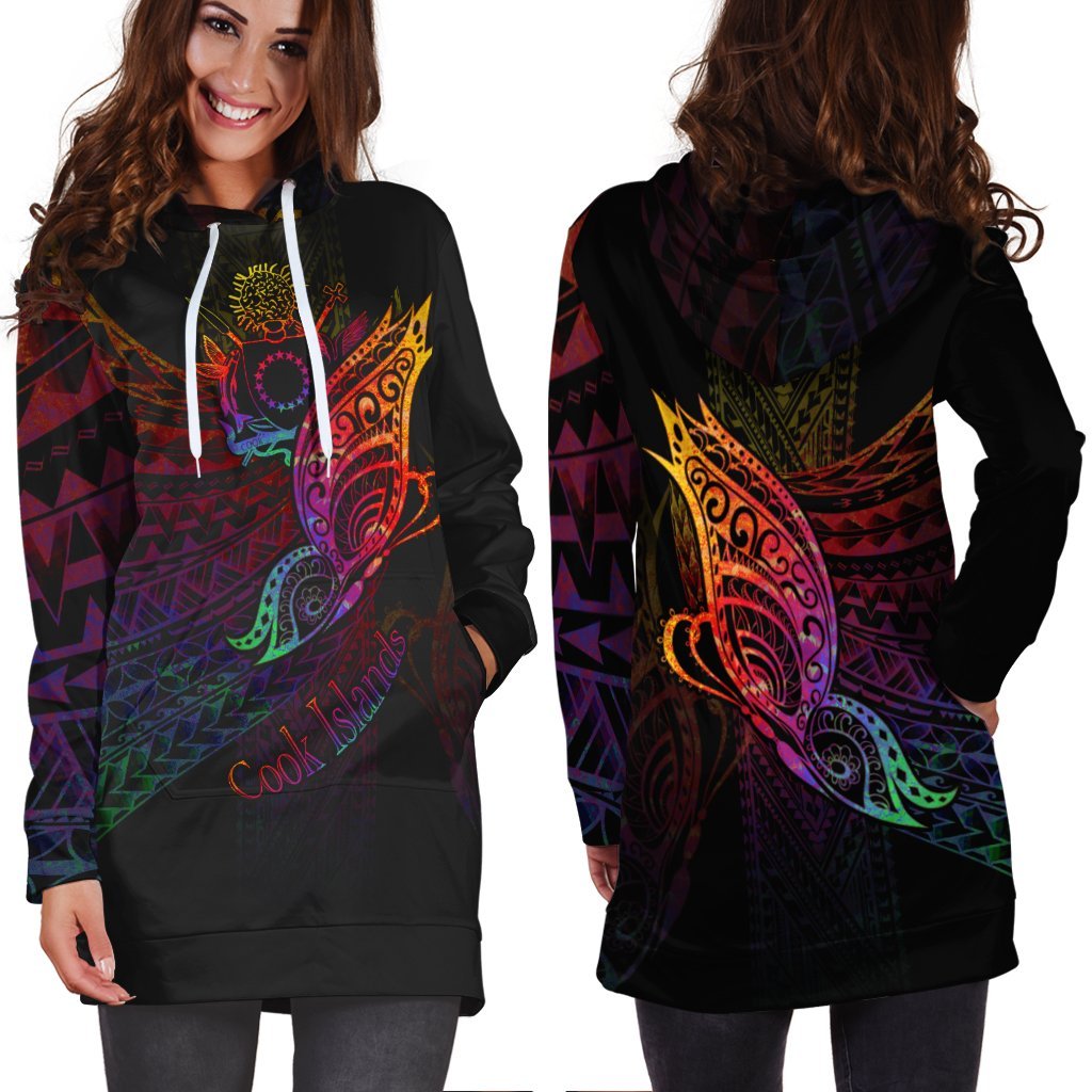 Cook Islands Hoodie Dress - Butterfly Polynesian Style - Vibe Hoodie Shop