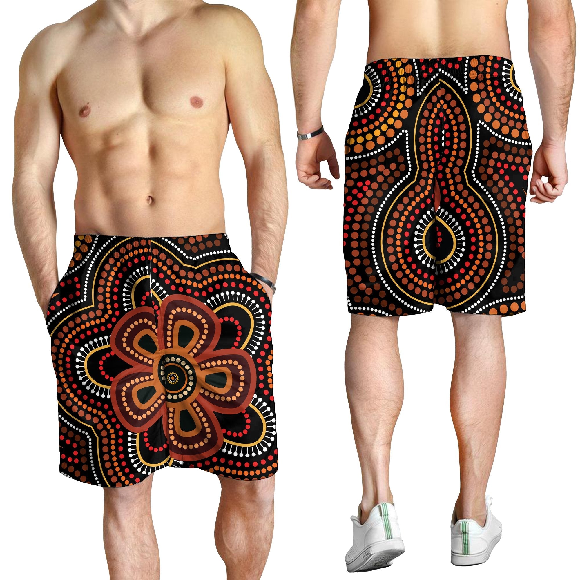 ABoriginal Men Shorts - Aboriginal Dot Painting Flowers Style Ver02 - Vibe Hoodie Shop