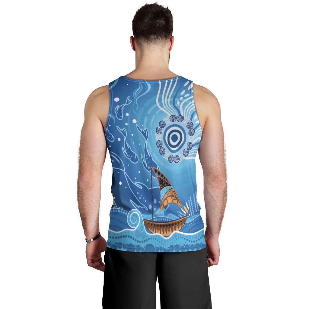 Men Tank Top - Aboriginal View Sea With Fish And Boat - Vibe Hoodie Shop