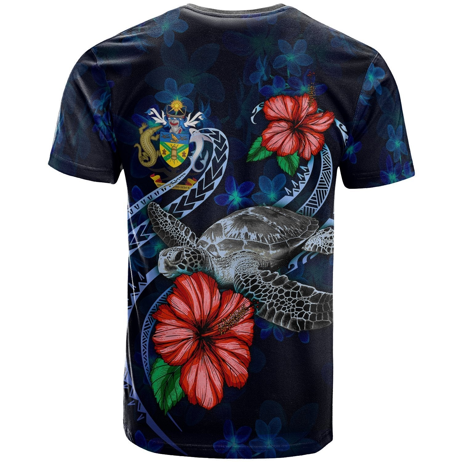 Solomon Islands Polynesian T shirt - Blue Turtle Hibiscus - Vibe Hoodie Shop