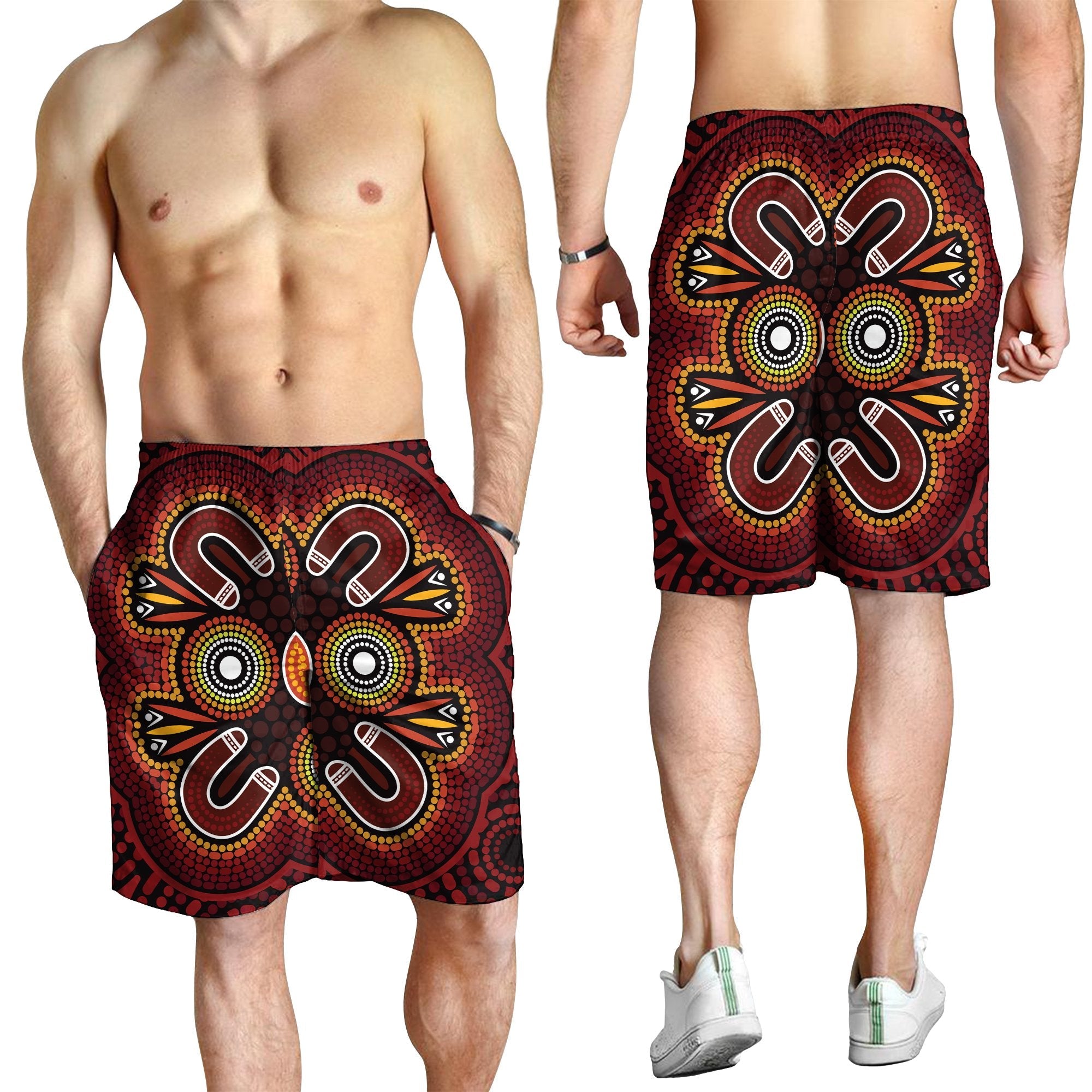 ABoriginal Men Shorts - Aboriginal Dot Painting Flowers Style - Vibe Hoodie Shop