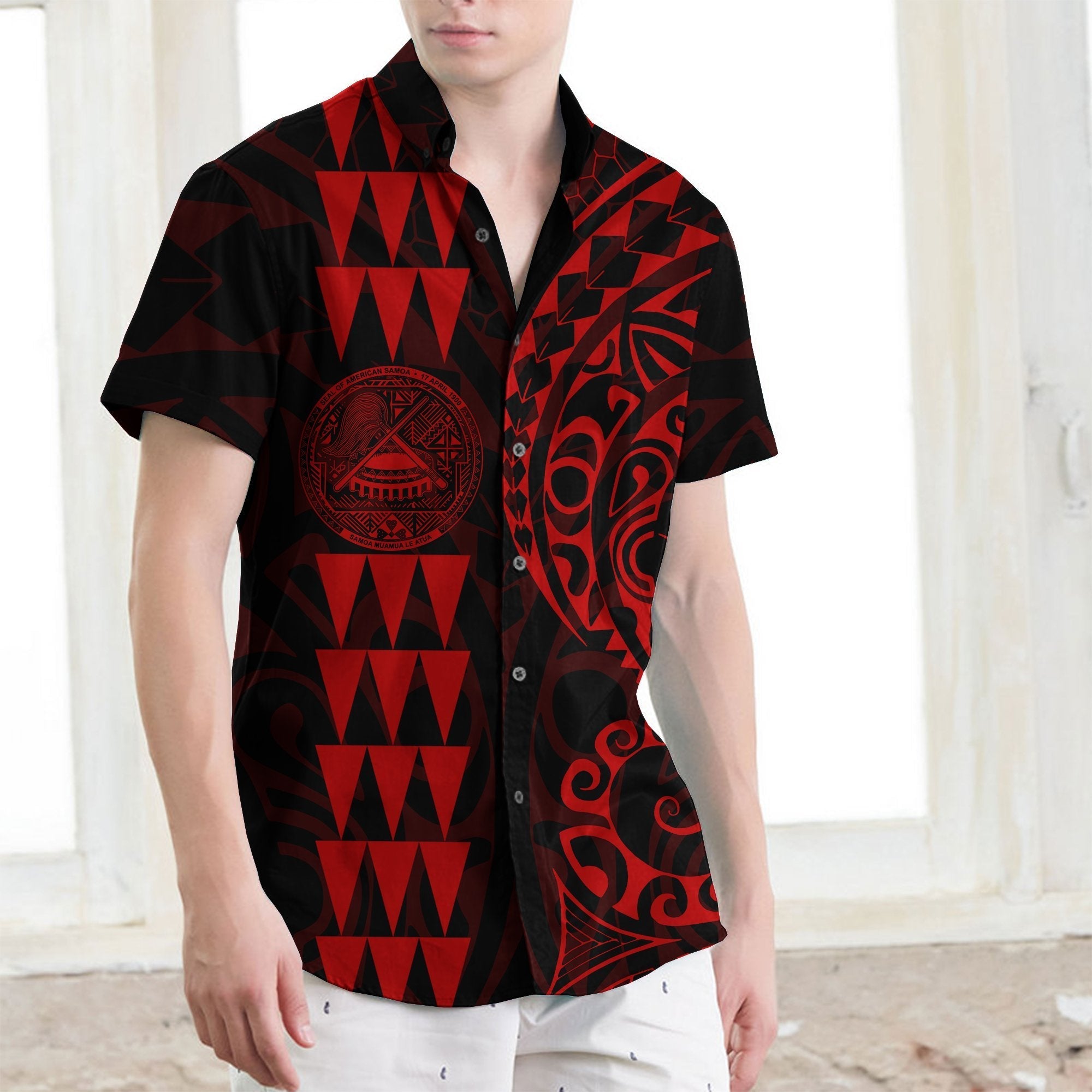 American Samoa Short Sleeve Shirts Red - Vibe Hoodie Shop