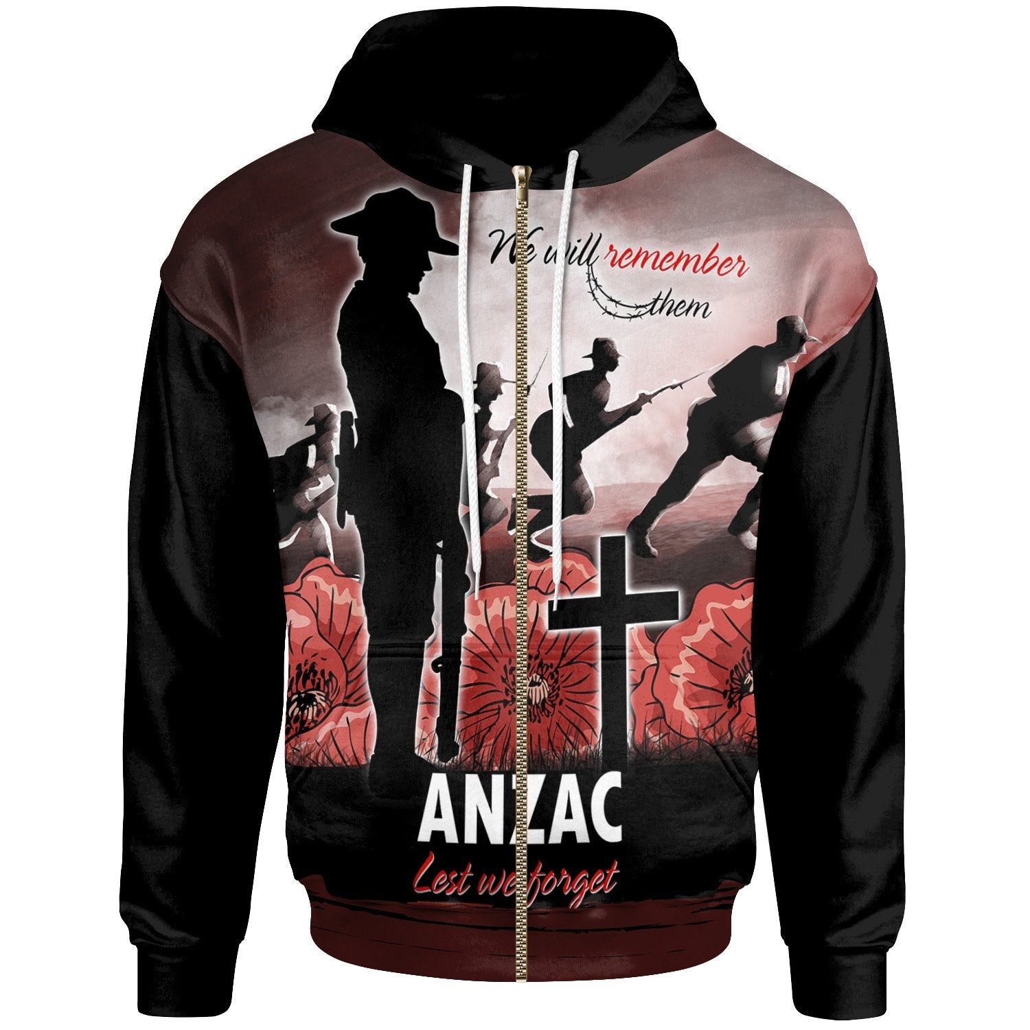 ANZAC Day Zip - Up Hoodie - We Will Remember Them Special Version - Vibe Hoodie Shop