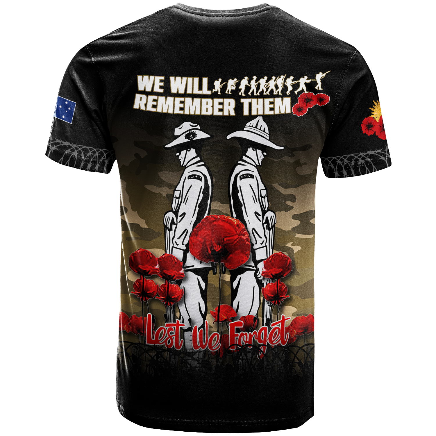 Australia ANZAC 2022 T shirt Camouflage With Poppy - - Vibe Hoodie Shop