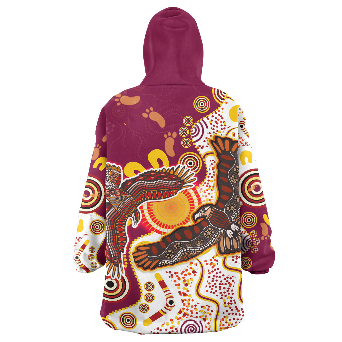 Manly Sea Eagles Aboriginal Rugby Snug Hoodie - Custom Double Sea Eagles With Tribal Sun And Footprints Wearable Blanket Hoodie RLT14 - Vibe Hoodie Shop