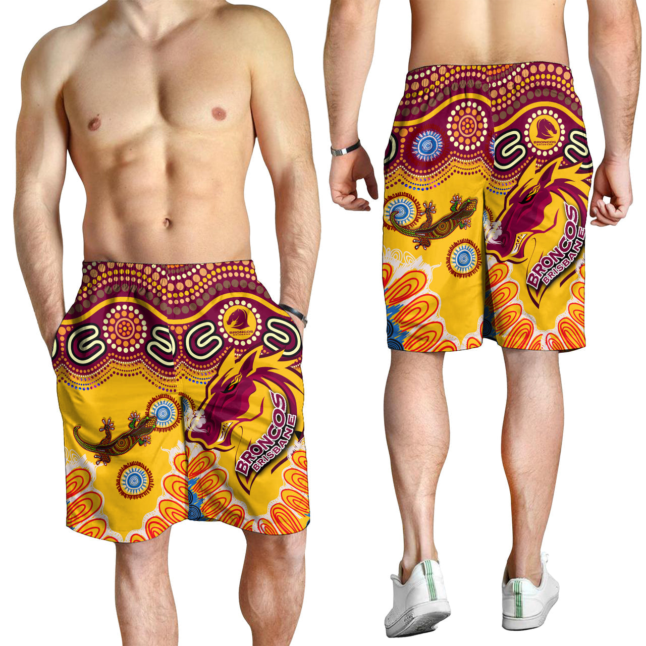 Broncos 2022 Rugby Custom Men Short - Indigenous Super Broncos With Aussie Gecko RLT13 - Vibe Hoodie Shop