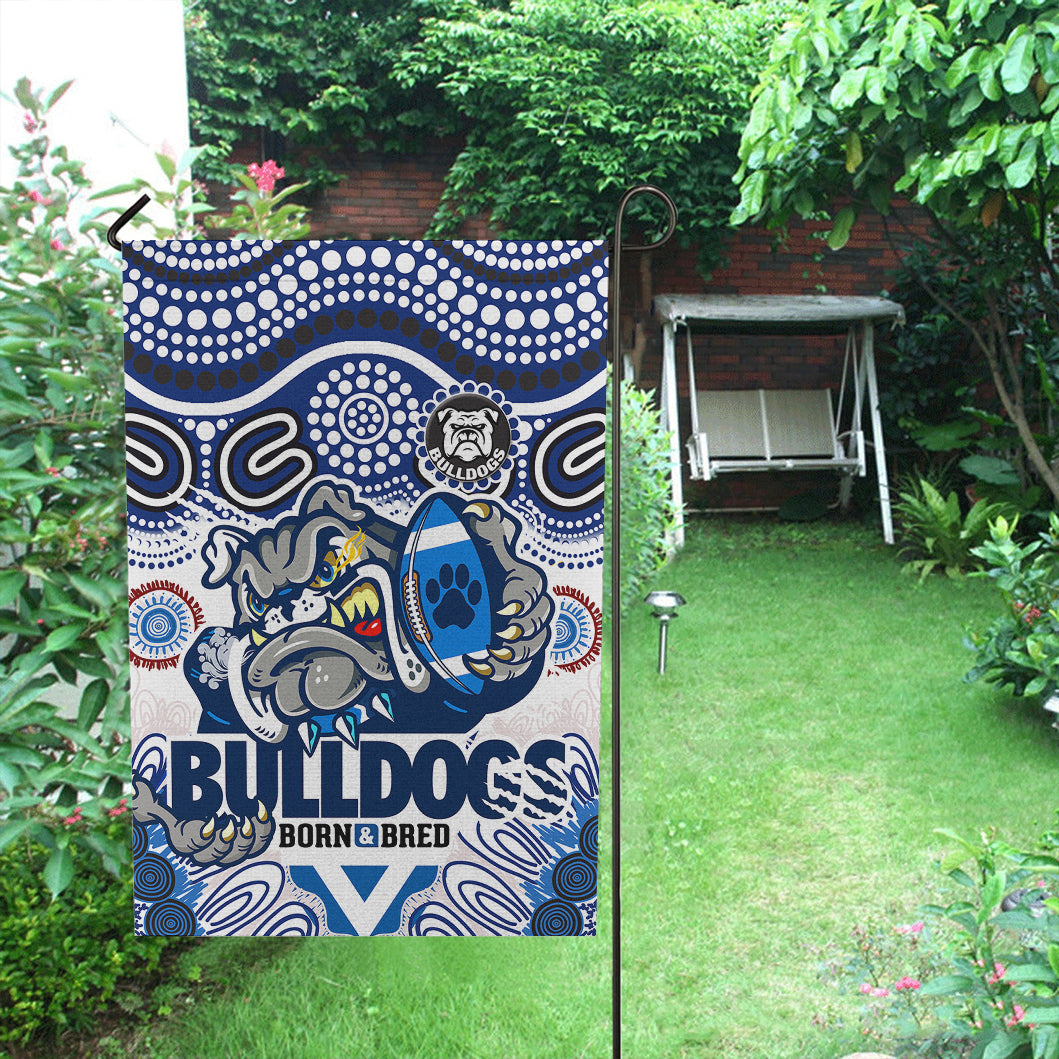 Bulldogs Rugby "Born  Bred" Flag - Custom Indigenous Bulldogs With Rugby Ball And Aboriginal Patterns Flag - Vibe Hoodie Shop