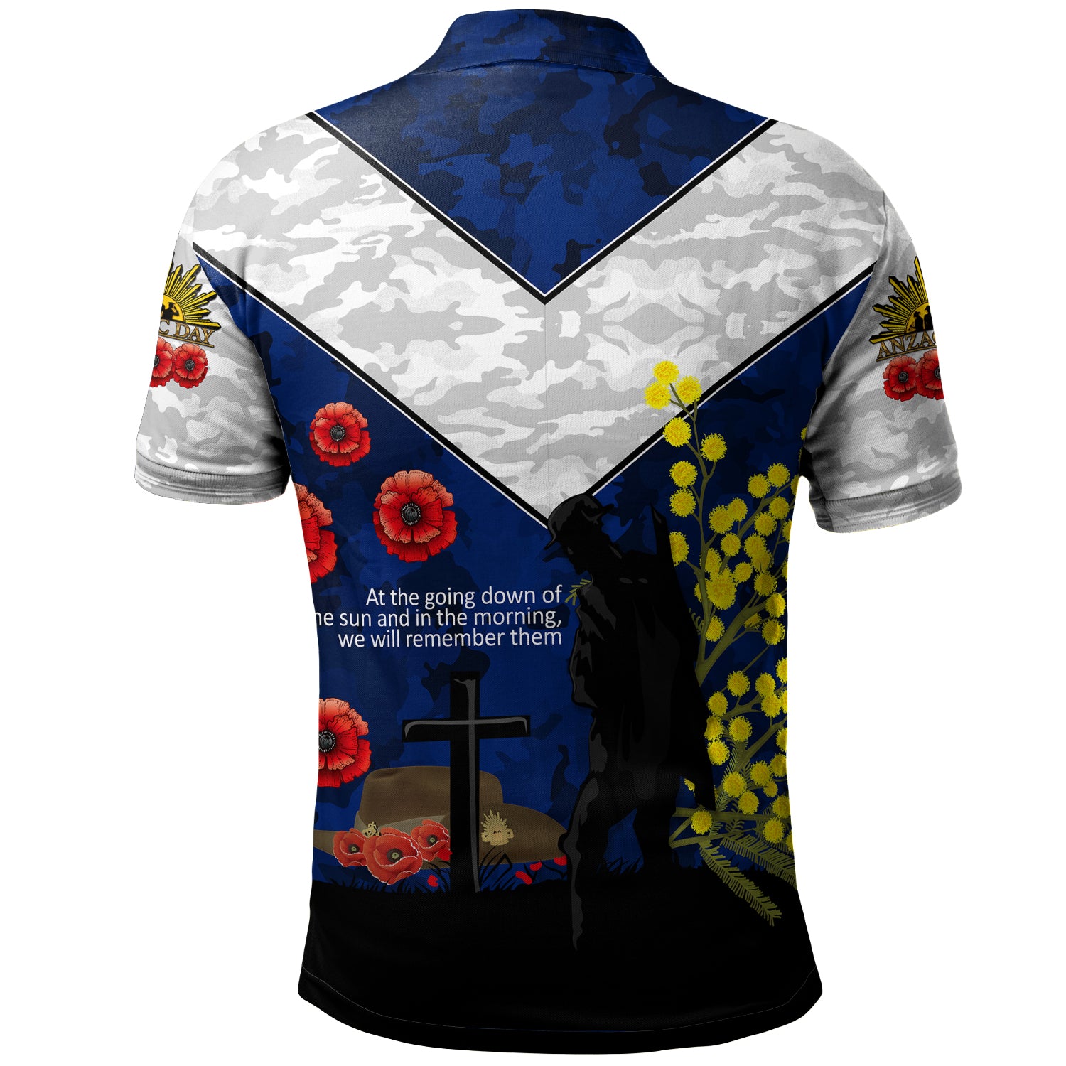 Australia Anzac Day Polo Shirt - Poppies with Golden Wattle Flowers Lest We Forget - Vibe Hoodie Shop