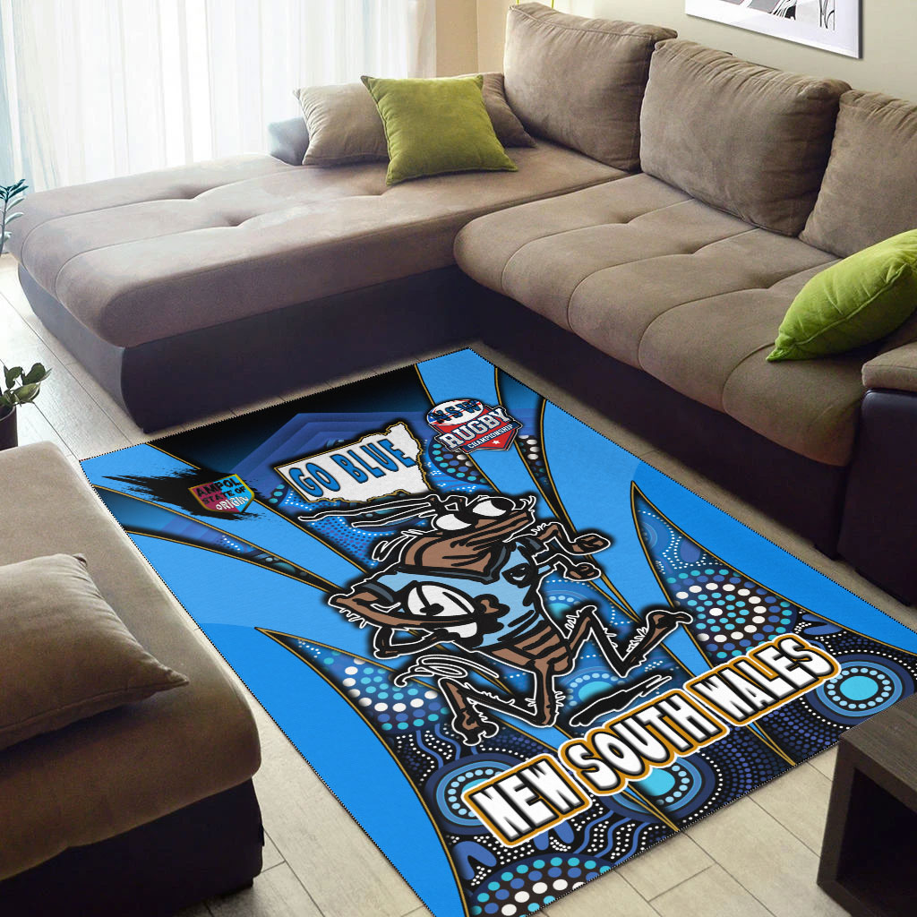 New South Wales Rugby League Team Area Rug - New South Wales Blues Mascot With Aboriginal Art STATE OF ORIGIN Area Rug - Vibe Hoodie Shop