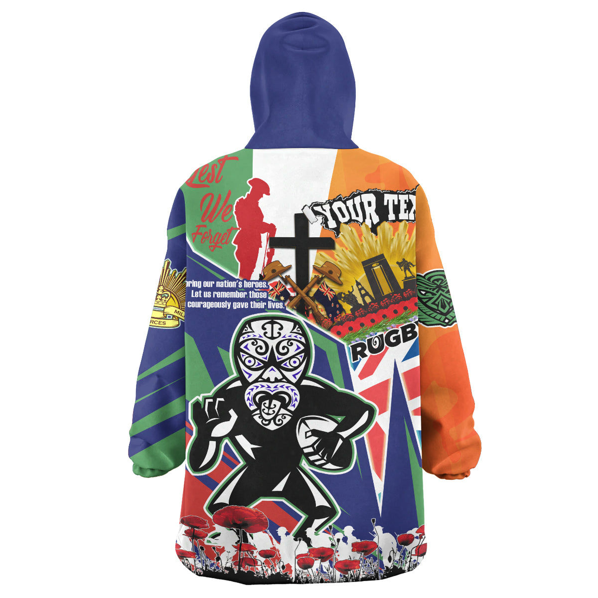 Warriors Rugby Snug Hoodie - Custom Remembrance Warriors Anzac Quote With Poppy And Rosemary Wearable Blanket Hoodie - Vibe Hoodie Shop