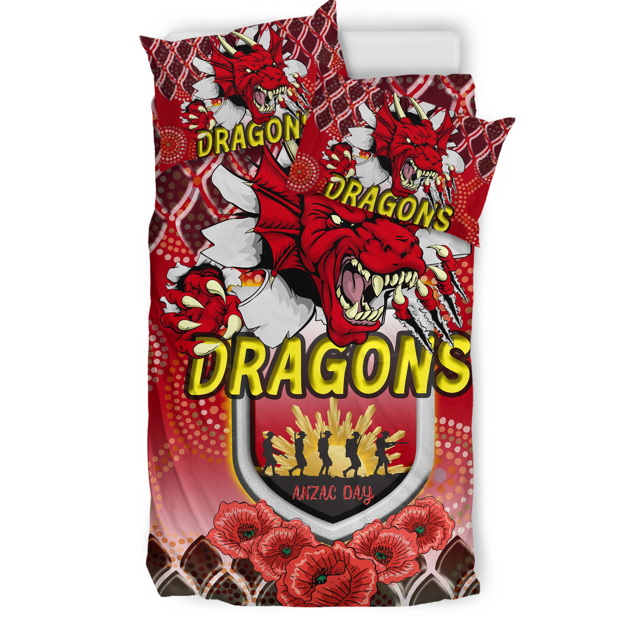St.George Rugby Bedding Set - Aboriginal And ANZAC Day With Dragons Poppy Flower Patterns Bedding Set RLT12 - Vibe Hoodie Shop