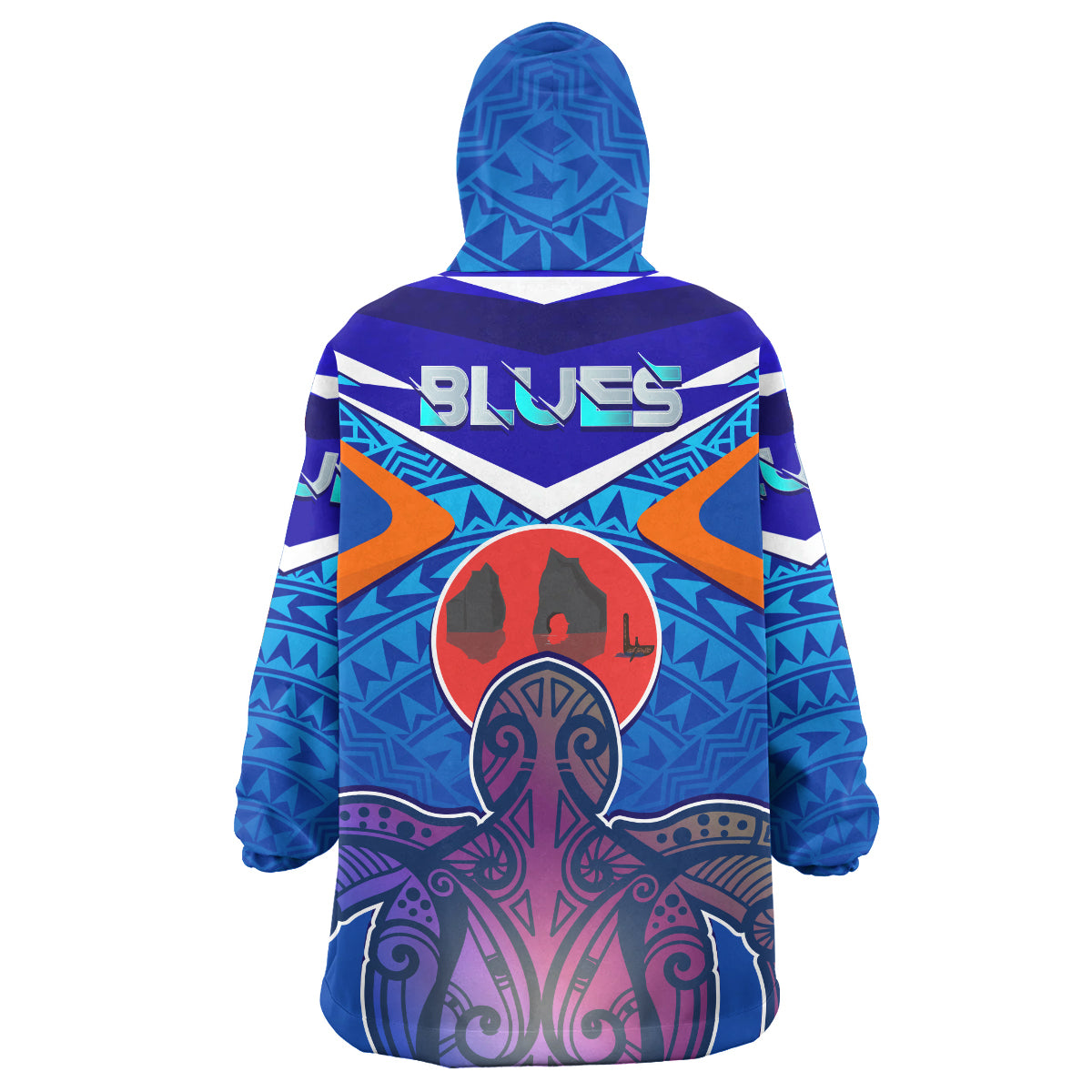 Blues Rugby Custom Polynesian Snug Hoodie - Auckland Blues Rugby With Wharariki Beach And Maori Sea Turtle Wearable Blanket Hoodie RLT14 - Vibe Hoodie Shop