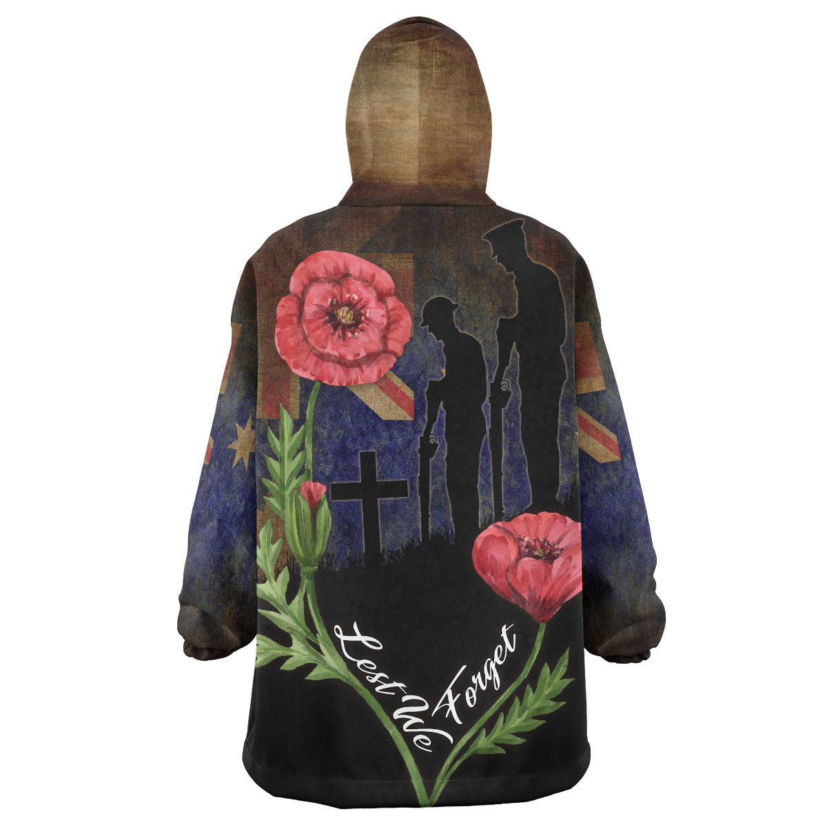 Australia Anzac Day Wearable Blanket Hoodie - Lest We Forget With Poppies Flowers Watercolor Style Wearable Blanket Hoodie - Vibe Hoodie Shop