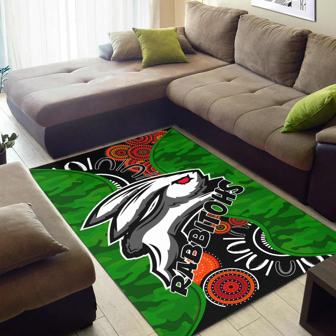 Rabbitohs Rugby Area Rug - Custom Rabbitohs Indigenous Energy Area Rug LT10 - Vibe Hoodie Shop