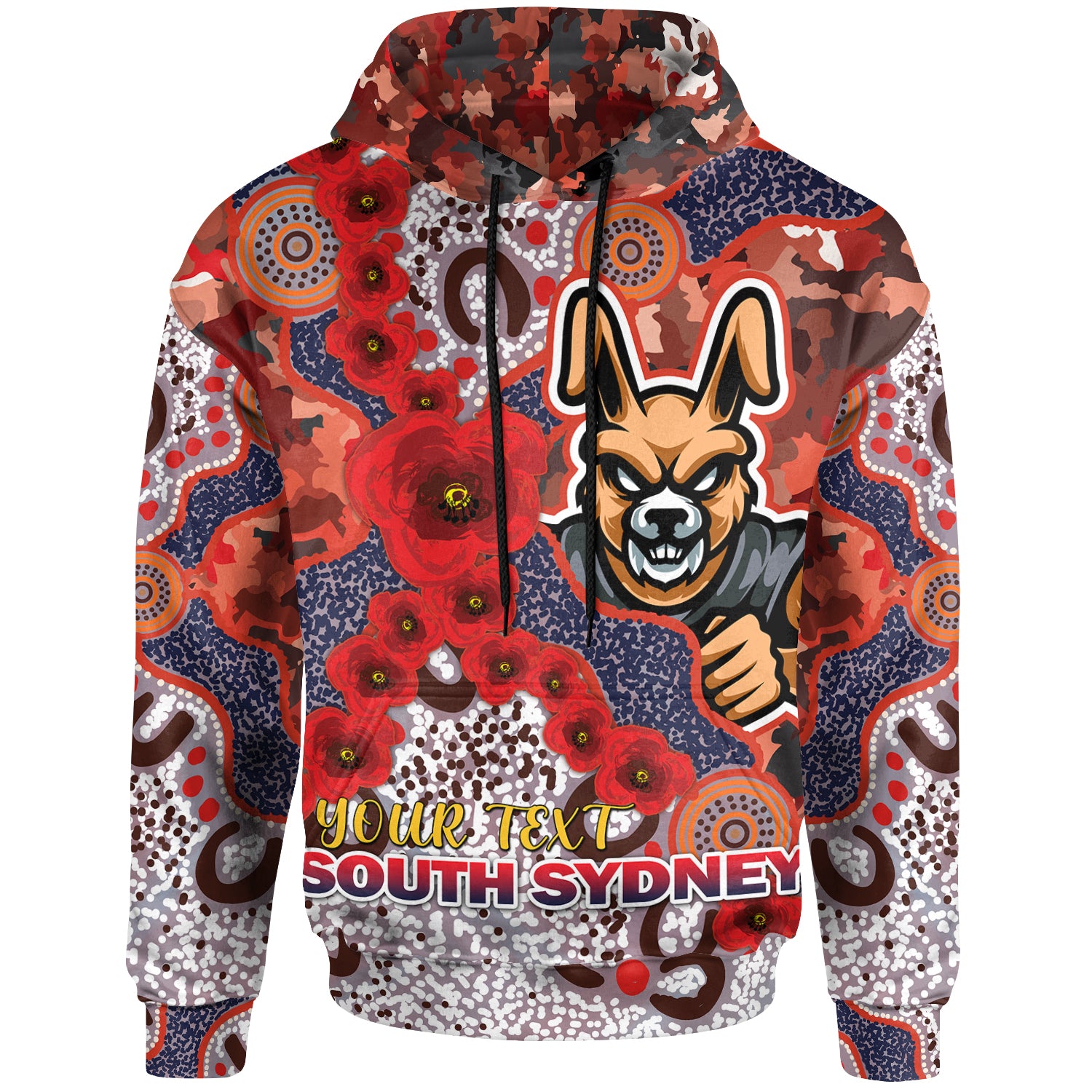 Australia South Sydney Anzac Hoodie - Custom Anzac Souths with Aboriginal Inspired Poppy Flowers Hoodie - Vibe Hoodie Shop