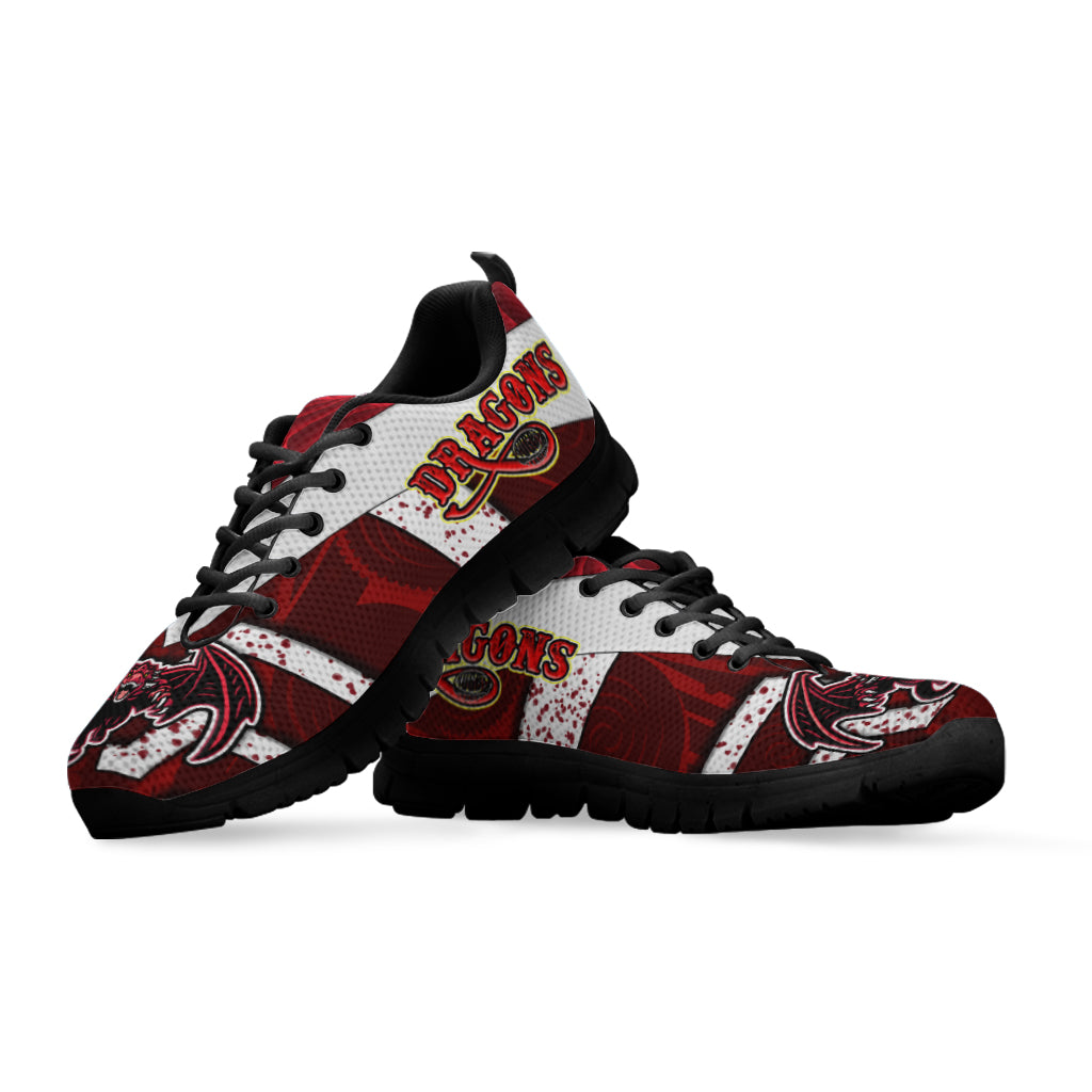 St. George Rugby Sneakers - Dragons With Rugby Ball Aboriginal Patterns Sneakers - Vibe Hoodie Shop