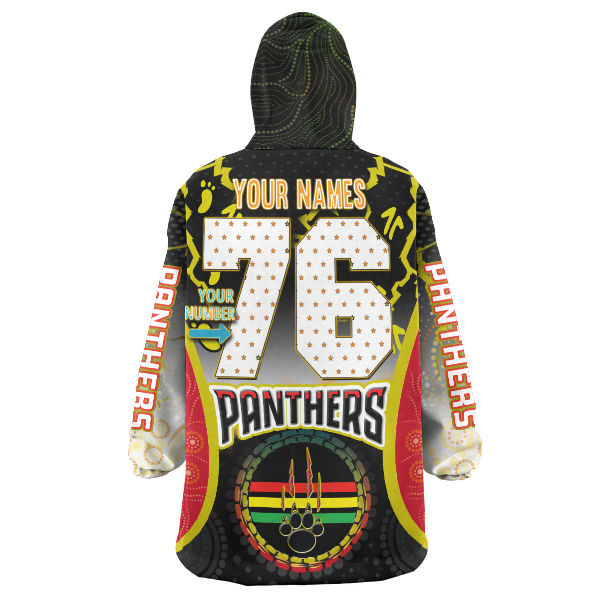 Panthers Rugby Snug Hoodie - Custom Panthers Premierships Champion Personalised Player And Number Aboriginal Pride Wearable Blanket Hoodie RLT14 - Vibe Hoodie Shop