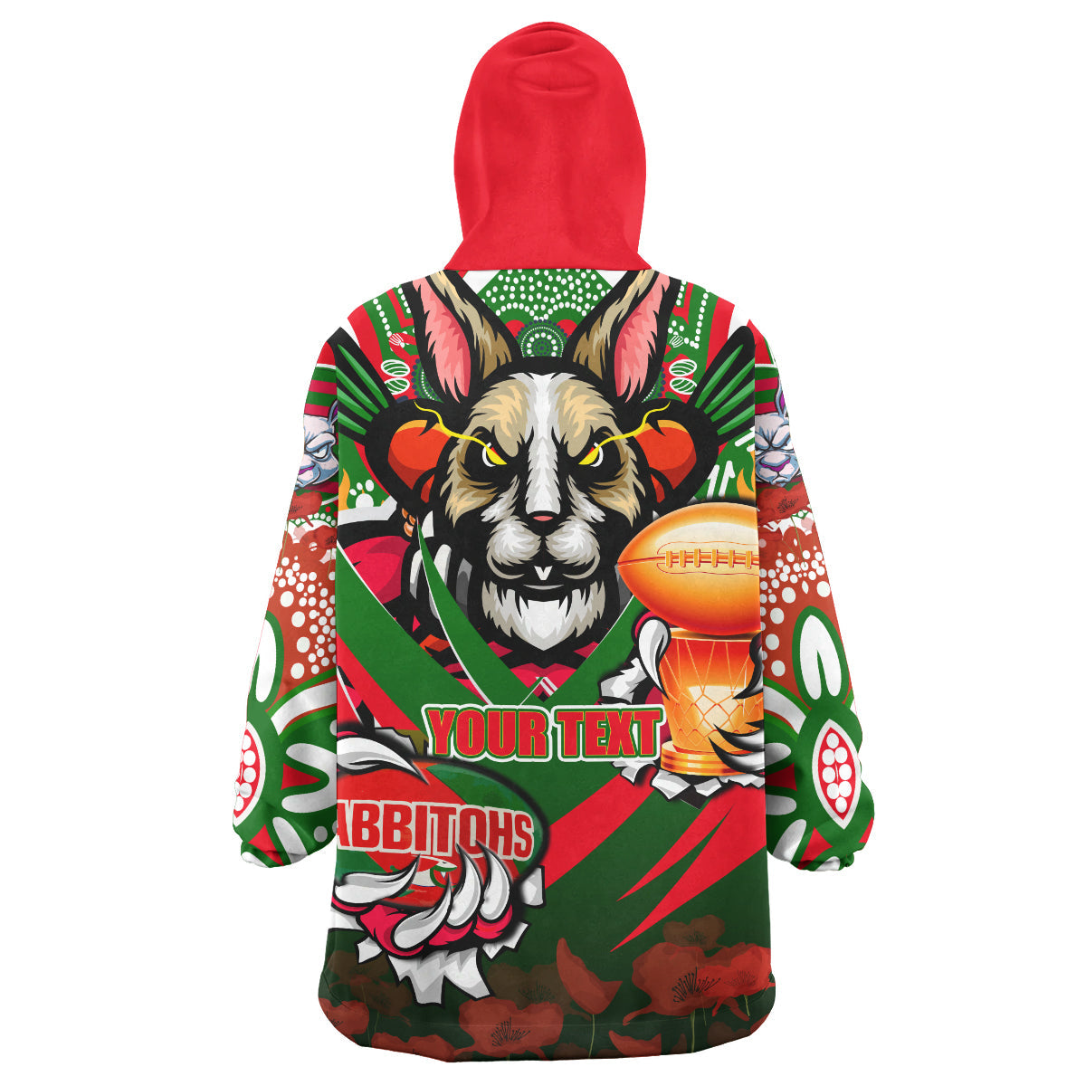 Rabbitohs Premierships Rugby Snug Hoodie - Custom Go Rabbitohs Champion Claw Scratch Aboriginal Culture Wearable Blanket Hoodie - Vibe Hoodie Shop