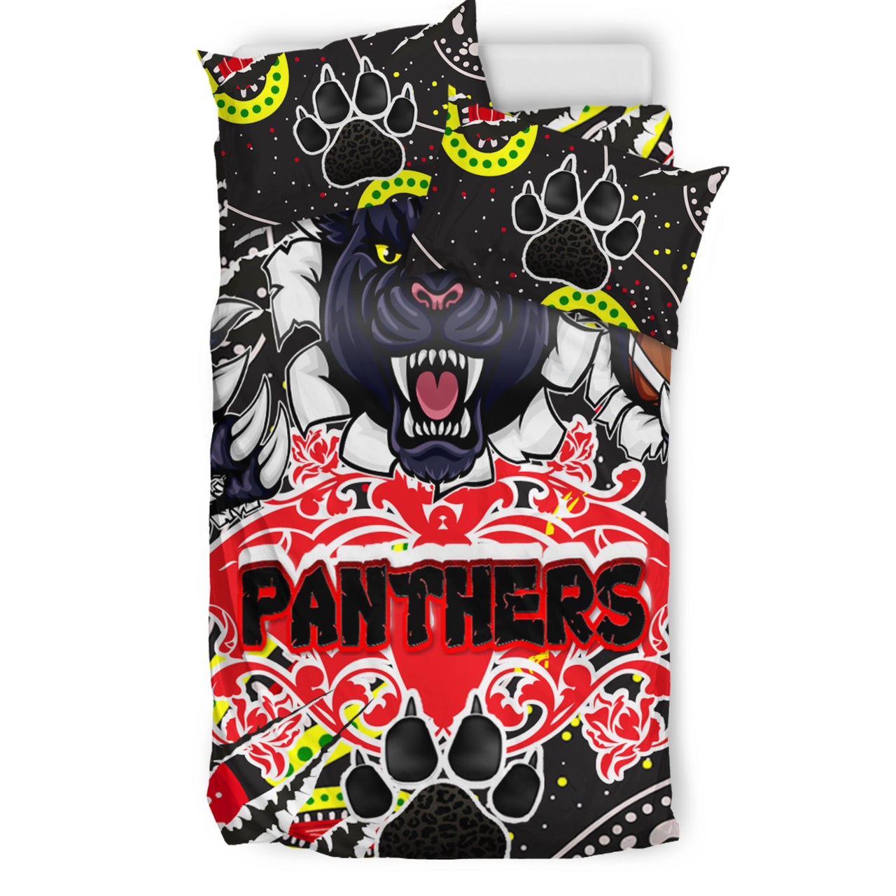 Panthers Rugby Aboriginal Bedding Set - Indigenous Super Black Panthers Scratch Style RLT13 - Vibe Hoodie Shop