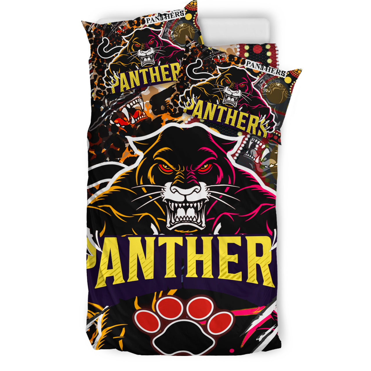 Panthers Rugby League Football Club Bedding Set - The Indigenous Wild Black Panthers Scratch Style RLT13 - Vibe Hoodie Shop