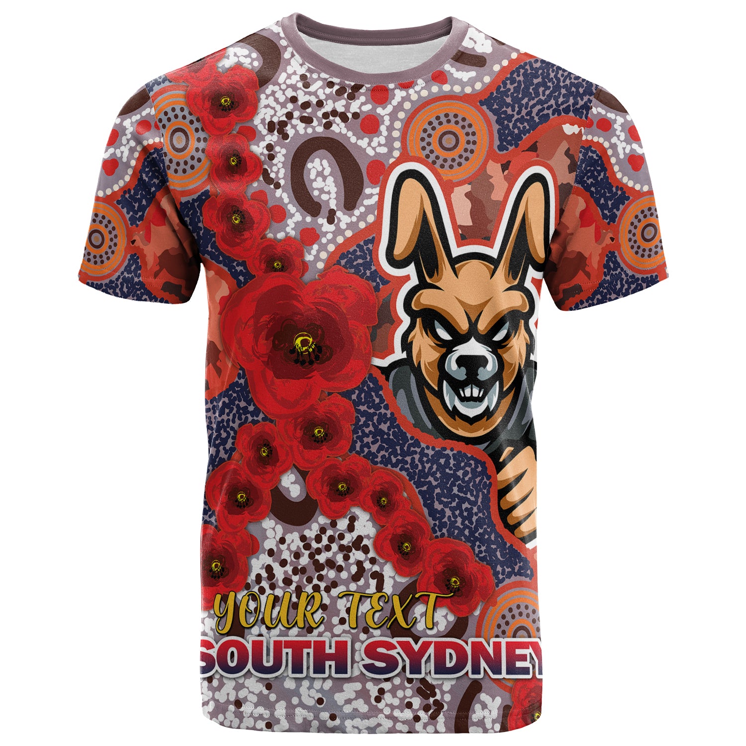 Australia South Sydney Anzac T-shirt - Custom Anzac Souths with Aboriginal Inspired Poppy Flowers T-shirt - Vibe Hoodie Shop