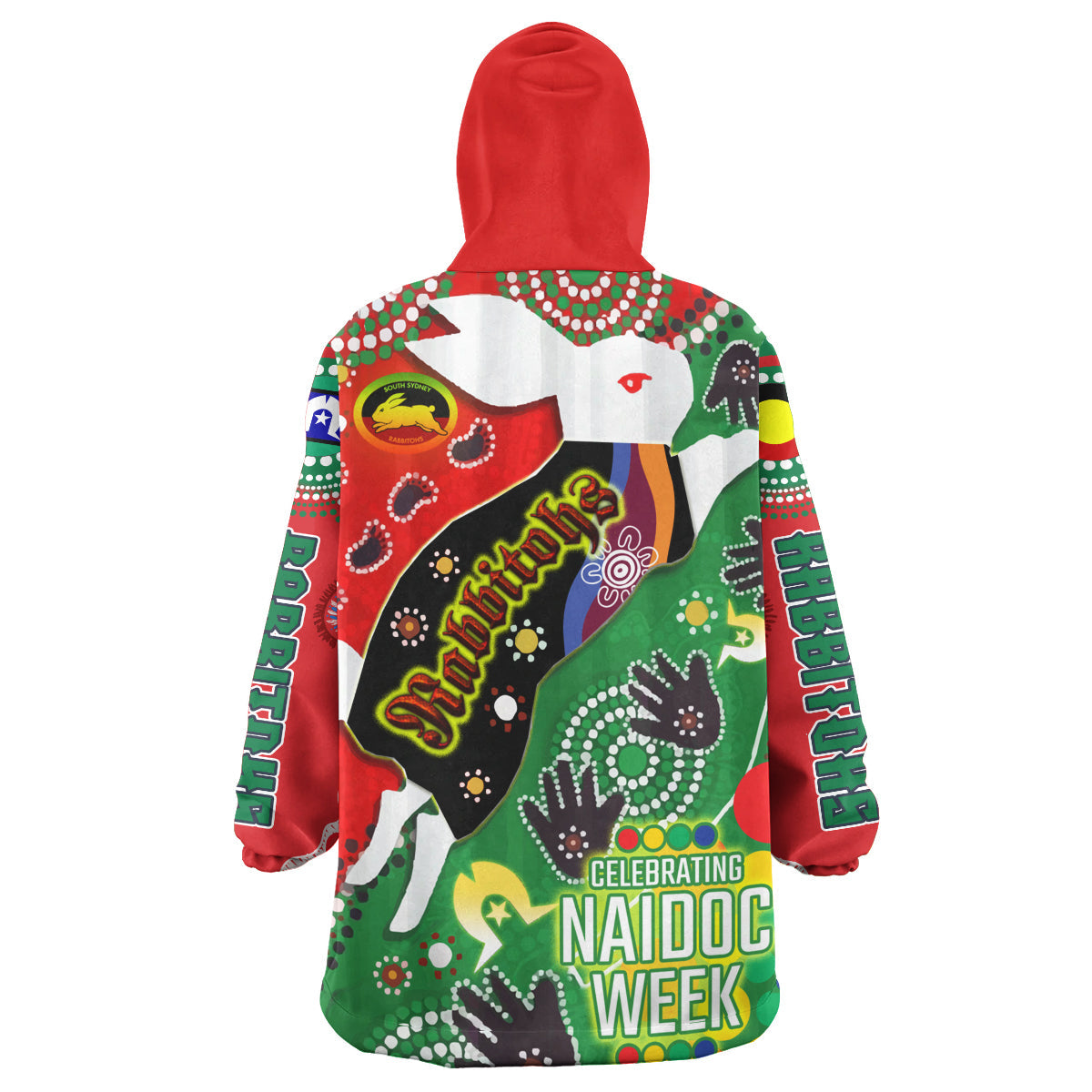 Rabbitohs Rugby Naidoc Week Watercolour Snug Hoodie - Rabbitohs Getting Up, Standing Up, Showing Up Wearable Blanket Hoodie RLT14 - Vibe Hoodie Shop