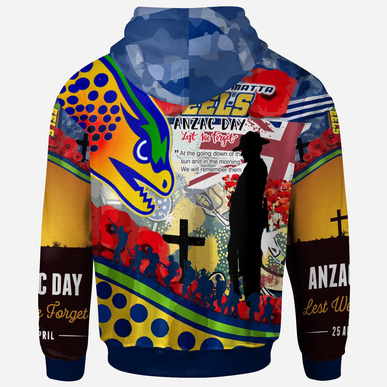 Eels Rugby Australia ANZAC Day Lest We Forget Custom Hoodie - Remembrance Eels With ANZAC Poppy Watercolour Style RLT13 - Vibe Hoodie Shop