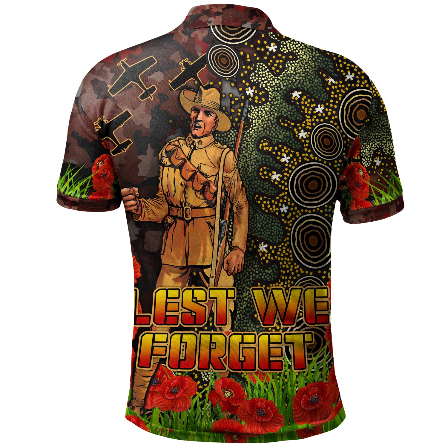 Australia Anzac Polo Shirt - Anzac Soldier with Remembrance Poppy and Indigenous Patterns Polo Shirt - Vibe Hoodie Shop