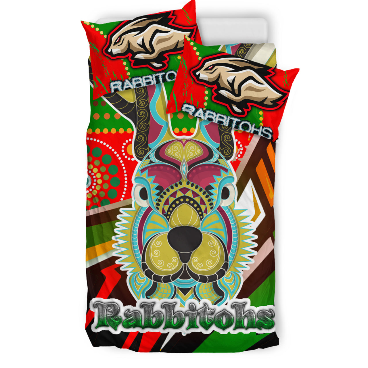 Rabbitohs Rugby Bedding Set - Indigenous Rabbitohs Soul RLT13 - Vibe Hoodie Shop