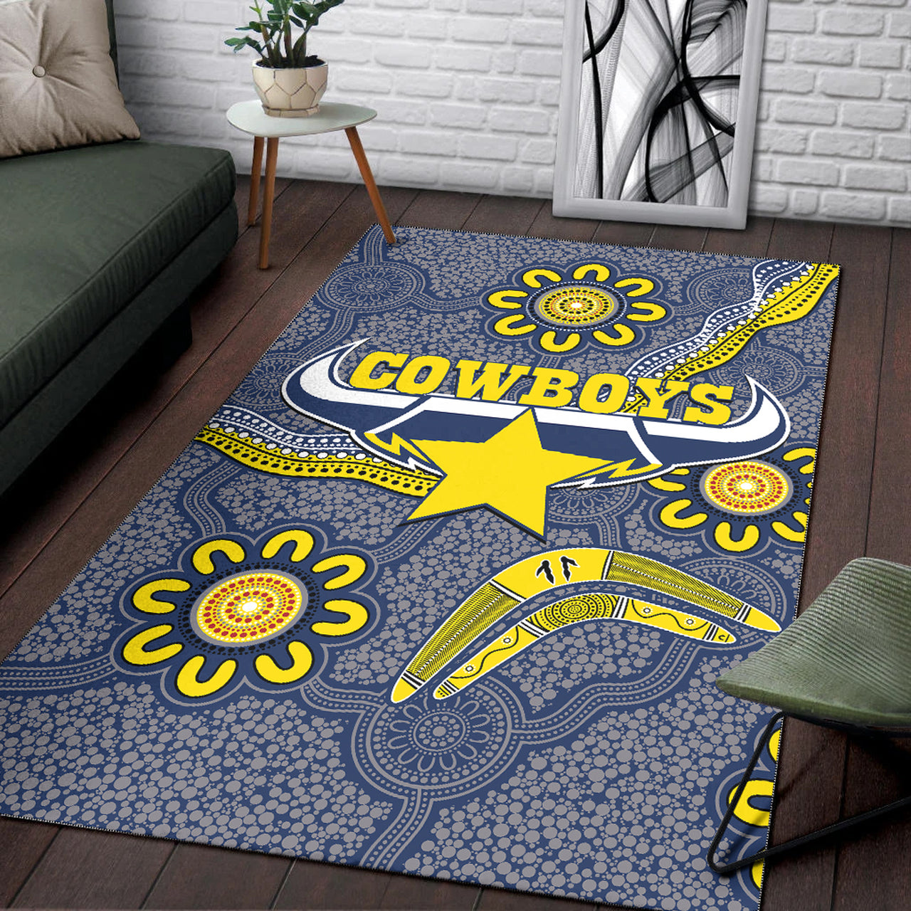 Cowboys Rugby Area Rug - Aboriginal Boomerang Cowboys Area Rug RLT13 - Vibe Hoodie Shop