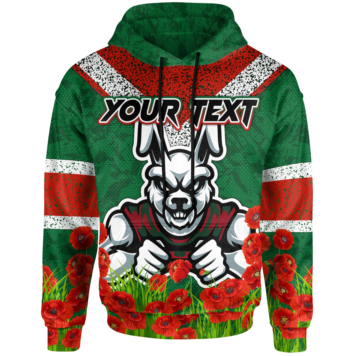 Australia South Sydney Anzac Hoodie - Custom Souths with Anzac Poppy Hoodie - Vibe Hoodie Shop