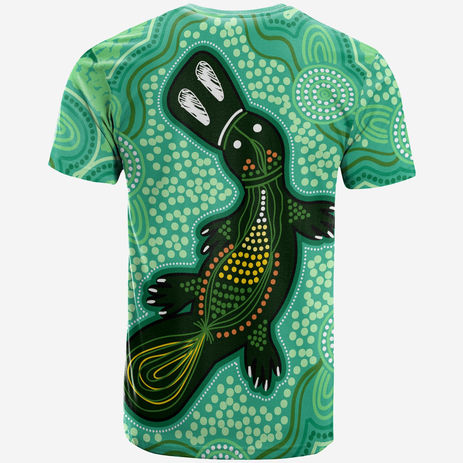 Australia Custom T-Shirt - Green Platypus Aboriginal Inspired Art T-Shirt - Vibe Hoodie Shop