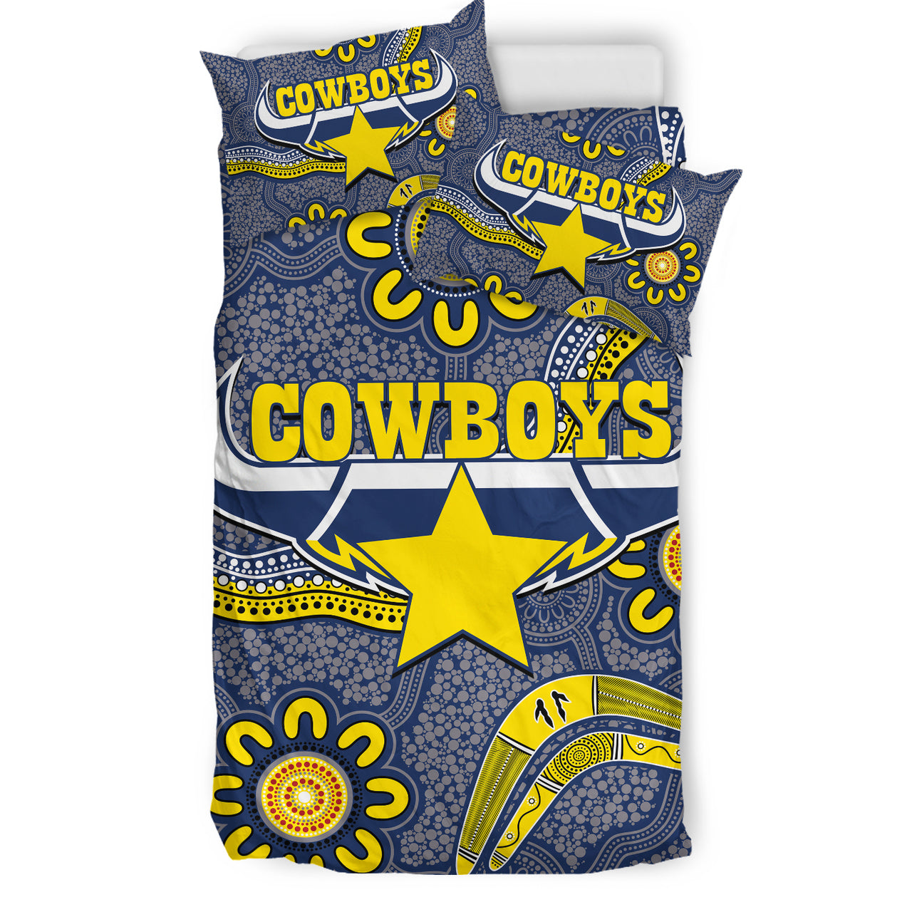 Cowboys Rugby Bedding Set - Aboriginal Boomerang Cowboys Bedding Set RLT13 - Vibe Hoodie Shop