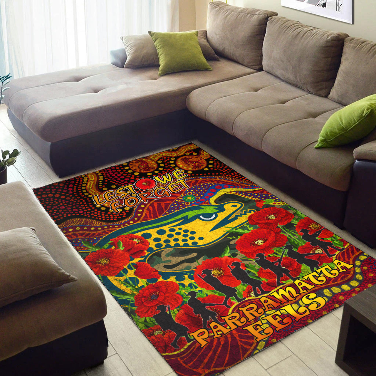 Eels Rugby Aboriginal ANZAC Day Custom Area Rug - Lest We Forget Eels With Poppy Flower LT10 - Vibe Hoodie Shop