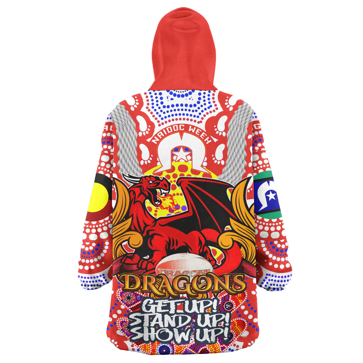 St.George Rugby Naidoc Week Snug Hoodie - Custom Indigenous Dragons Get Up! Stand Up! Show Up! Wearable Blanket Hoodie - Vibe Hoodie Shop