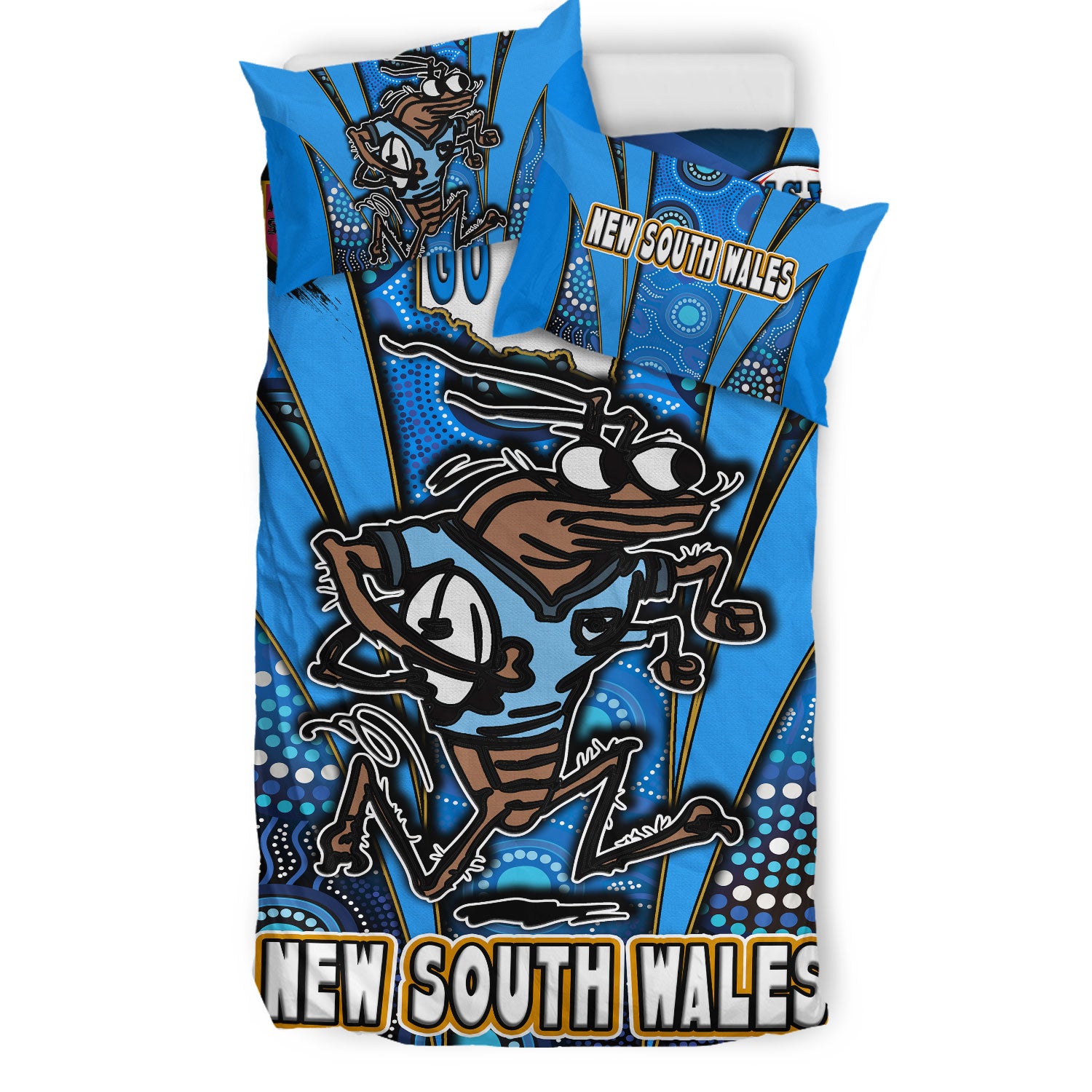 New South Wales Rugby League Team Bedding Set - New South Wales Blues Mascot With Aboriginal Art STATE OF ORIGIN Bedding Set - Vibe Hoodie Shop