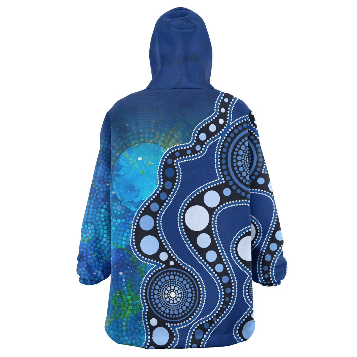 Australia Aboriginal Inspired Wearable Blanket Hoodie - Australia Indigenous Flag Circle Dot Painting Art Wearable Blanket Hoodie (Blue) - Vibe Hoodie Shop