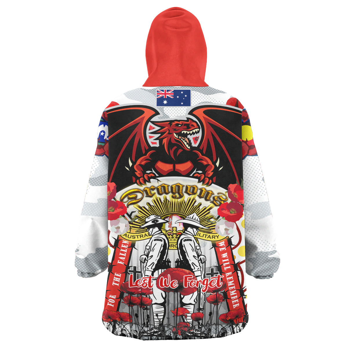 St. George Rugby Anzac Watercolour Snug Hoodie - Custom Remembrance Dragons With Poppy Flower Wearable Blanket Hoodie - Vibe Hoodie Shop