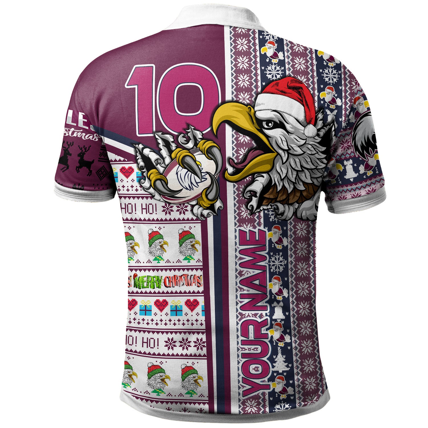 Sea Eagles Rugby Christmas Polo Shirt - Custom Scratch Eagles Snowflakes Ho Ho Ho Personalized Name And Number Polo Shirt - Vibe Hoodie Shop