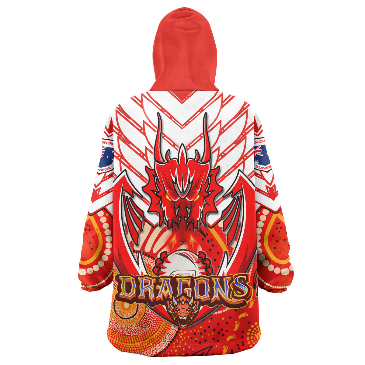St. George Aboriginal Rugby Snug Hoodie - Custom Indigenous Super Dragons With Australia Flag Wearable Blanket Hoodie - Vibe Hoodie Shop